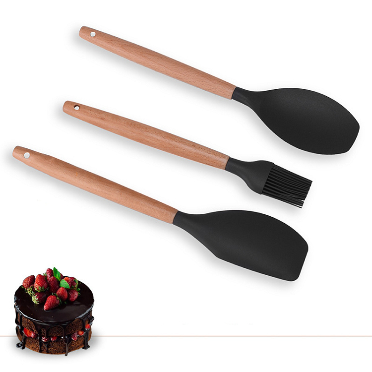 Cake butter spatula baking kit Three sets of wooden handle silicone baking tools